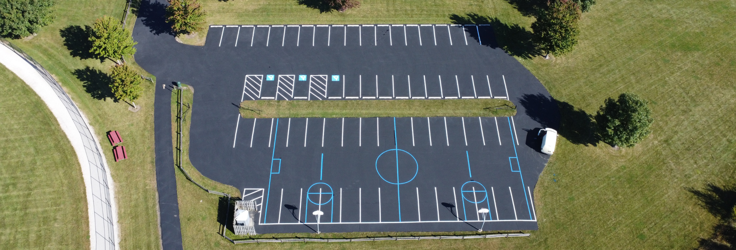 Parking Lot Striping after service showing fresh, clear and professional line markings in Missouri