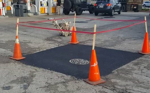 Asphalt repair patching and sealcoating services performed at Shell gas station